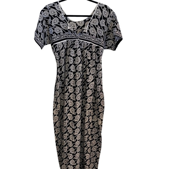 Vtg Handmade Black Tie Back Paisley Maxi Dress Resortwear Boho Coastal Grandma - Picture 4 of 7